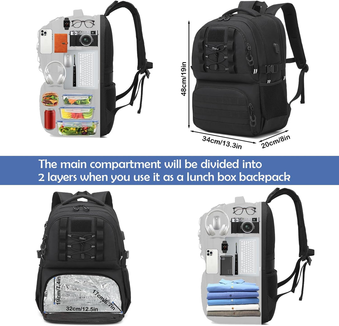 Herren Arbeit Rucksack mit Kühlfach 17 Zoll Laptop Rucksack mit USB Ladeanschluss Lunchrucksack für