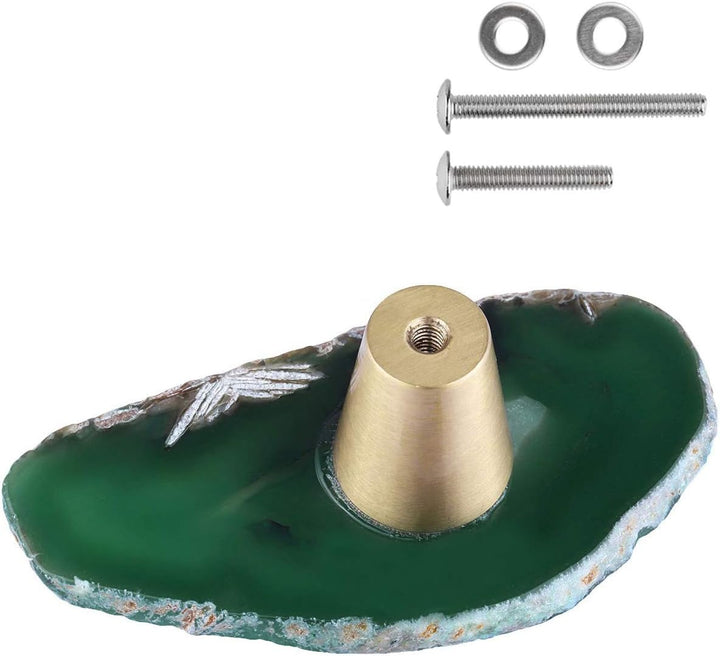 KYEYGWO 4 Stück Grün Unregelmässig Achat Scheiben Möbelknöpfe mit Schraube, Messing Schubladenknöpfe