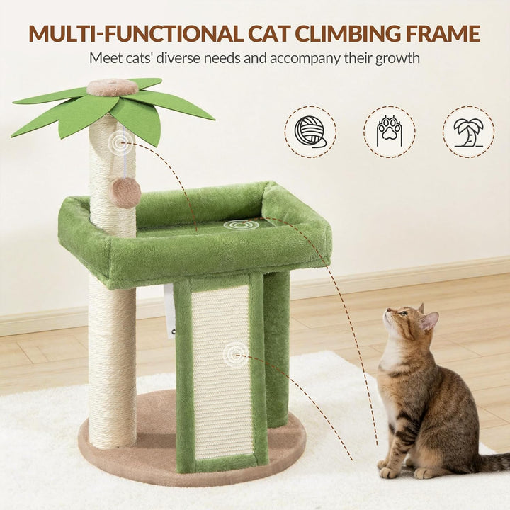 Kratzbaum, 70 cm Kleiner Kratzbaum für Katzen, Mehrstöckiger Katzenturm mit 1 Sisal-Kratzbrett, 2 Si