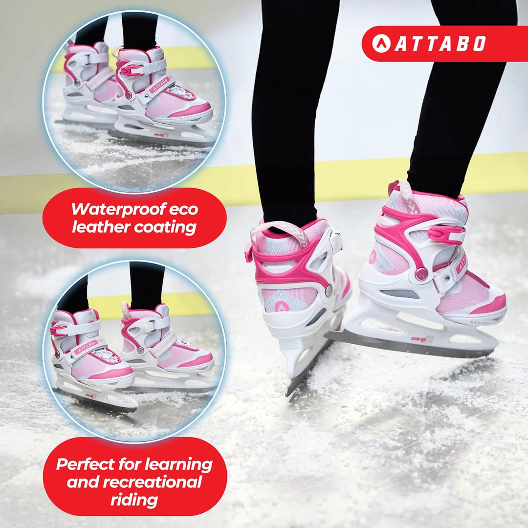 ATTABO Kinder Eiskunstlauf Schlittschuhe mit 5-stufiger Grössenverstellung | Warm gefüttert, stabil
