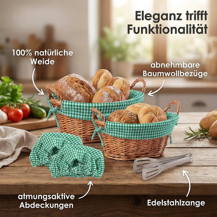 4 ländliche dicke Weide Brotkörbe + 4 herausnehmbare Baumwolleinlagen + 4 atmungsaktive Baumwollkorb