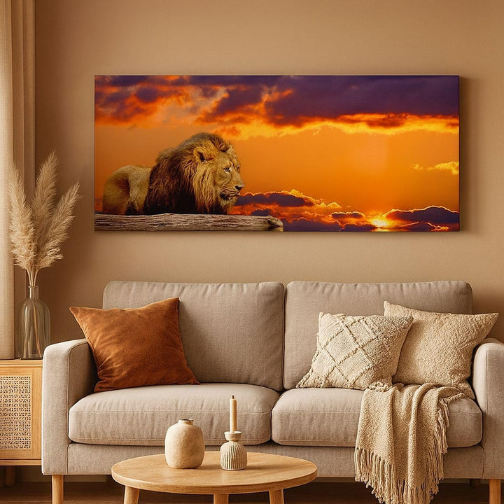 Wandbilder Dekoration Wohnzimmer Löwe Sonne Landschaft Panorama Bilder auf Leinwand 120x50cm Leinwan