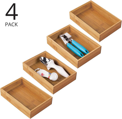 mDesign 4er-Set Aufbewahrungsbox für die Küche – grosse Schubladenbox aus Bambus – stapelbarer Schub