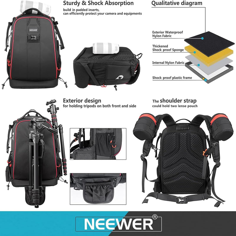 Neewer Pro wasserdicht stossfest Verstellbarer gepolsterter Kamera Rucksack Tasche mit Diebstahlschu