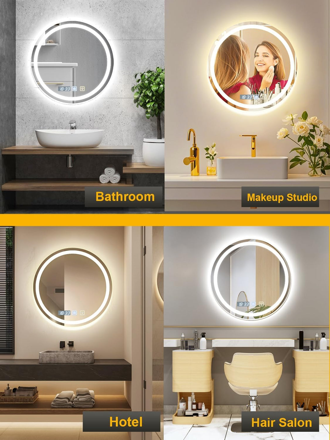 Bellanny Runder Badspiegel mit Beleuchtung, 60cm Wandspiegel Badezimmerspiegel mit Beleuchtung, LED