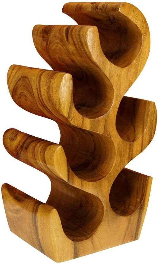 Kinaree Massivholz Weinregal für 6 Flaschen - 50cm freistehendes Flaschenregal in Baum Form aus eine