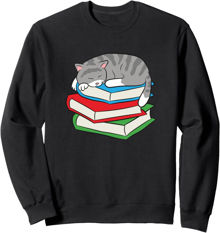 Schlafende Katze auf Büchern Kinder Schule Katze Sweatshirt