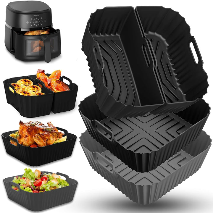 4 Stück Airfryer Silikonform für Heissluftfritteuse, Air Fryer Zubehör Wiederverwendba Silikon Einsa