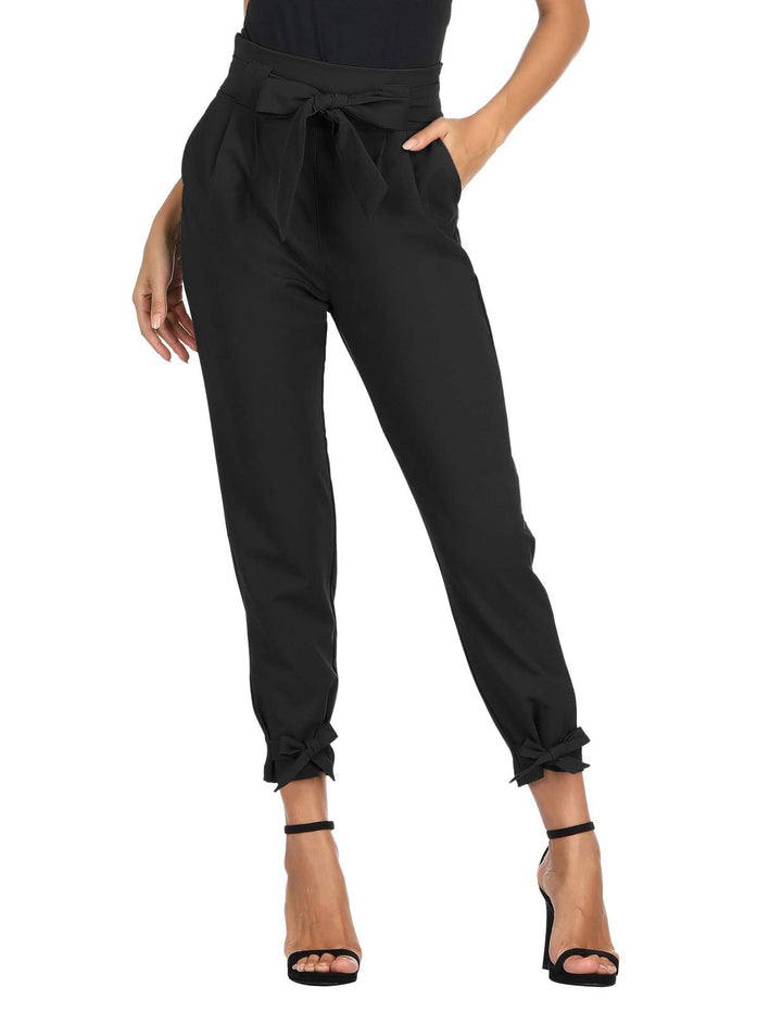 Grace Karin Damen Bleistifthose Elastischer Bund Bow-Knot Mode Slim Fit M Schwarz, M Schwarz