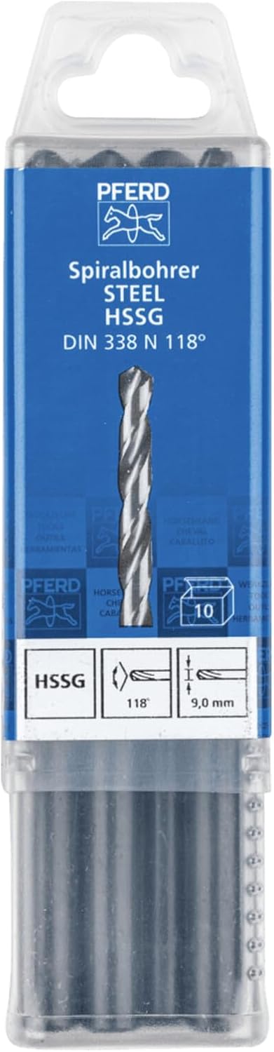 PFERD Spiralbohrer STEEL, 10 Stück | Ø 9,0 mm, HSS-G N, DIN 338, 118° | 25203538 - universell einset