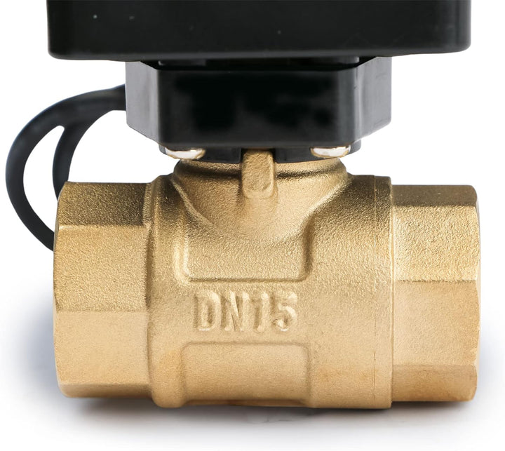 Motorisierter Kugelhahn – 1/2" Messing-Kugelhahn mit Standardanschluss, 9–36 V AC/DC, 2-Draht-Auto-R