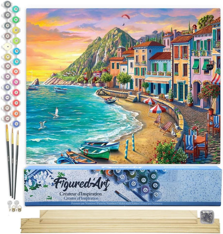 Figured'Art Malen Nach Zahlen Erwachsene Mit Rahmen Strandurlaub - Paint by Numbers Basteln DIY Bast