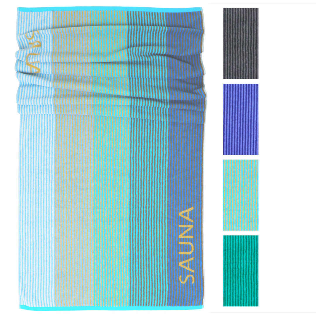 Lashuma Saunatuch Helsinki, Blau - Türkis, Liegetuch für die Sauna, XXL Badetuch, 100% Baumwolle, 85