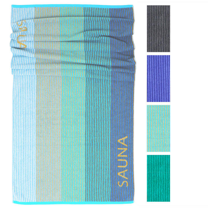 Lashuma Saunatuch Helsinki, Blau - Türkis, Liegetuch für die Sauna, XXL Badetuch, 100% Baumwolle, 85