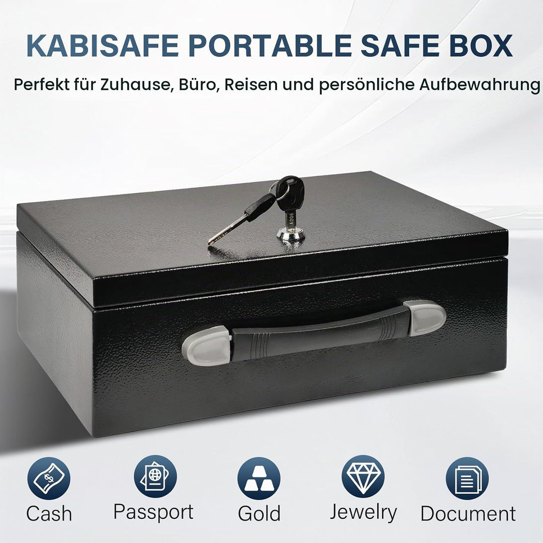 Tragbarer Safe Tresor Abschliessbare Box, Tragegriff Tresor für Zuhause, 33 x 22 x 12CM, Schwarz 9L,