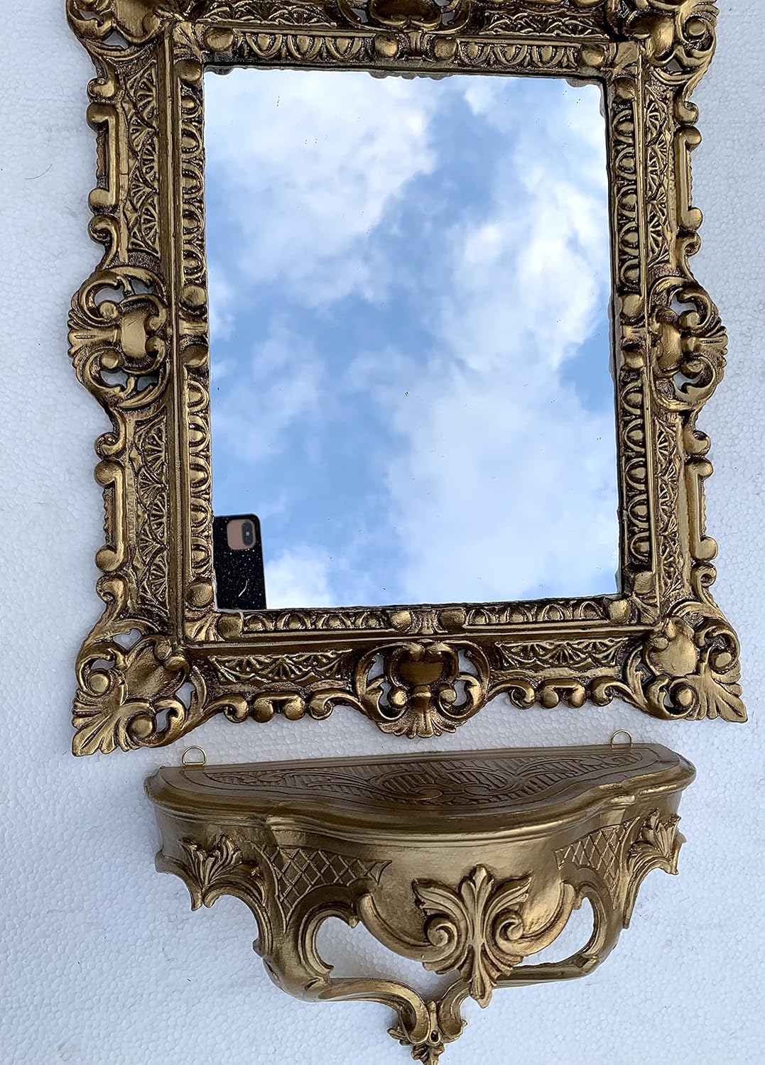Wandspiegel Gold mit Konsole Barock Antik 45x38 Flurspiegel Badspiegel mit Ablage Wanddeko Prunkspie