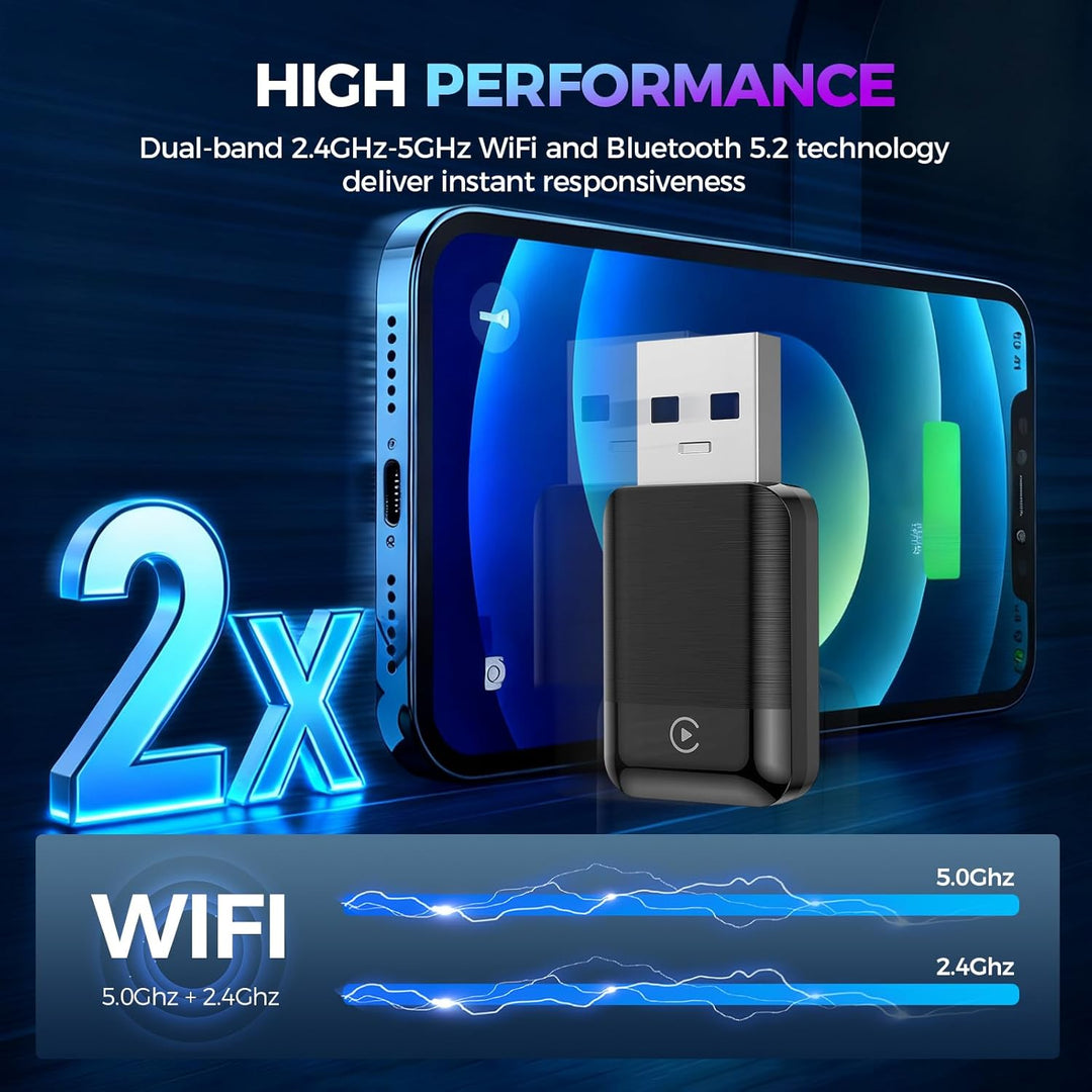 2026 Wireless Carplay & Android Auto Adapter 2-in-1, 2.4+5.0 GHz WiFi Android Auto Adapter, Plug and