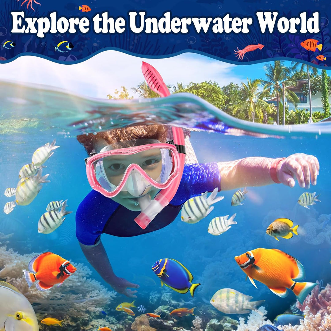 UPhitnis Schnorchelset Kinder - Taucherbrille Anti-Fog und Trocken Schnorchel - Anti-Leck Tauchmaske