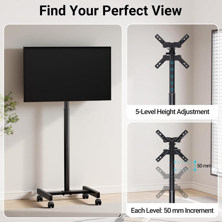 BONTNEC TV Ständer Rollbar für 13-49 Zoll Flat Curved TVs, Tragbarer Mobiler TV Wagen mit 4 Rollen,