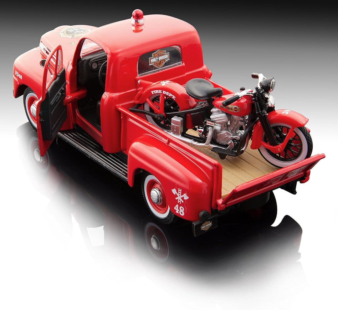 Maisto 32191 - Modellauto 1:24 Ford F-1 Pickup 48 + EL Knucklehead 36, rot