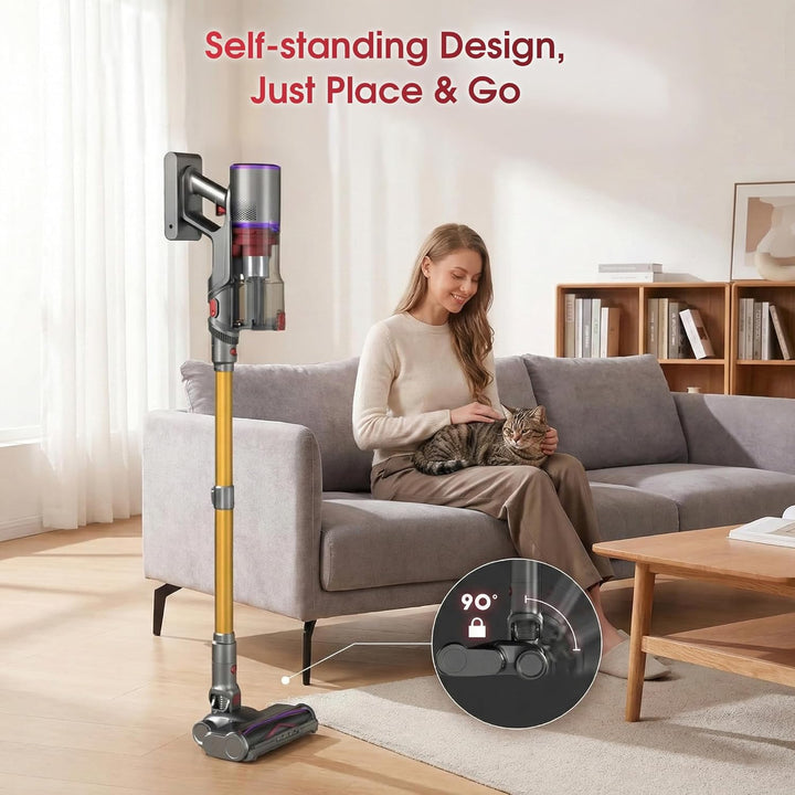 UNINELL HOME Akku Staubsauger 50000Pa/580W/70Min Upgrade, Staubsauger Kabellos Selbstladender mit LE