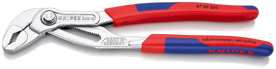 KNIPEX Cobra, Wasserpumpenzange | Rohrzange mit 2k-Griffen, Chrom-Vanadium, Rostschutz verchromt, 25
