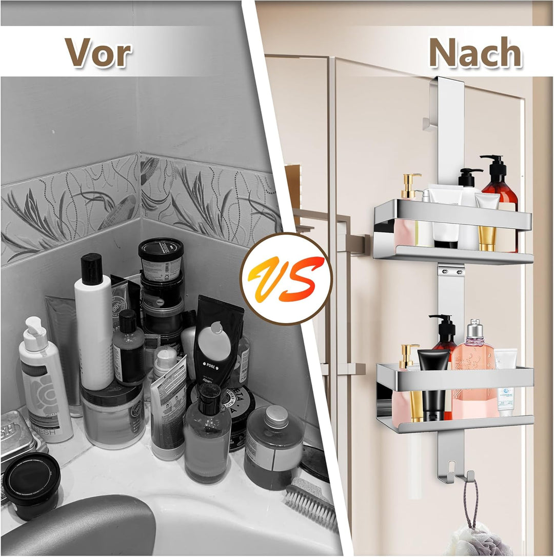 Duschablage zum Hängen, 2-stöckig Duschregal Edelstahl Ohne Bohren, Duschkorb für Badezimmer, Shampo
