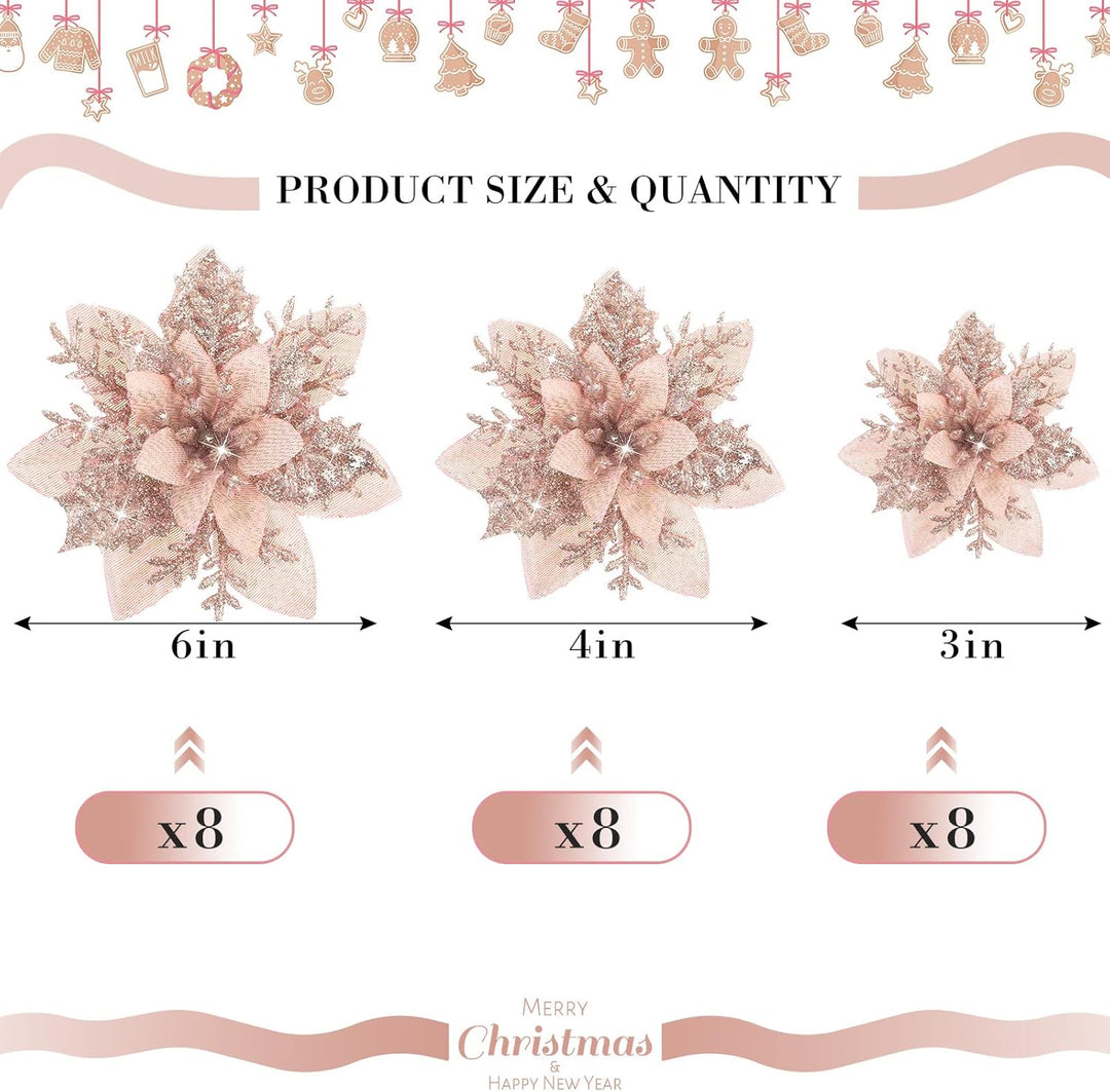24 Glitzer Weihnachtsstern Blumen Künstliche Weihnachten Blumen Ornamente Hochzeit Blume Deko Weihna