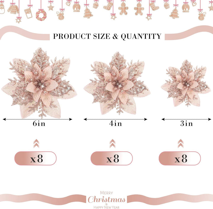 24 Glitzer Weihnachtsstern Blumen Künstliche Weihnachten Blumen Ornamente Hochzeit Blume Deko Weihna