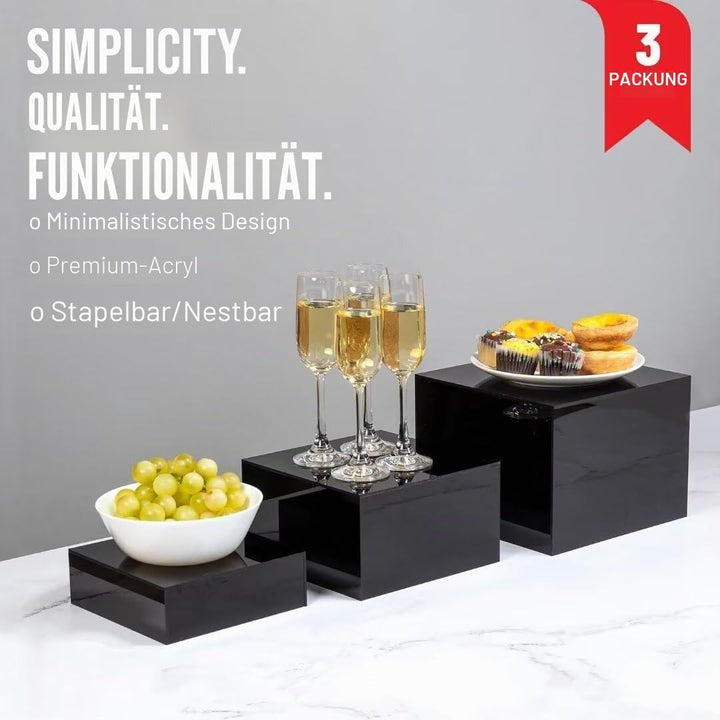 Buffet Ständer Acryl, 6'' x 7'' x 8'' Lebensmittel-Präsentationsboxen 3er Set, Würfel-Dessertständer