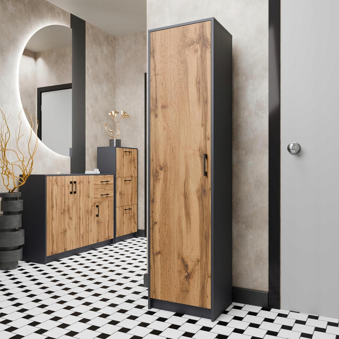 MATKAM Schuhschrank aus Holz 3S, in Schlichter Optik, B 50 x H 116 x T 28 cm, laminierte Möbelplatte