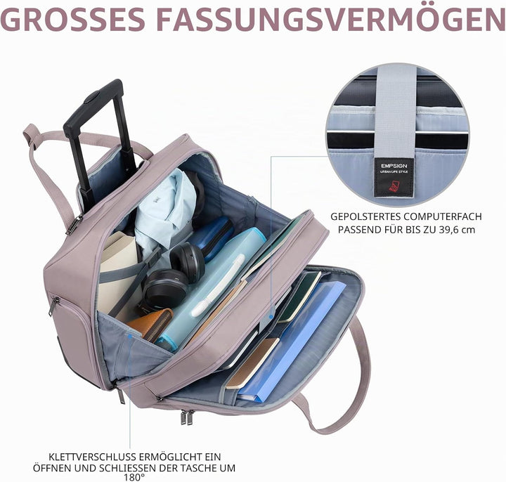 EMPSIGN Trolley Business Rolling Laptop mit Rädern, Rolling Laptoptasche für Frauen passt bis zu 15.