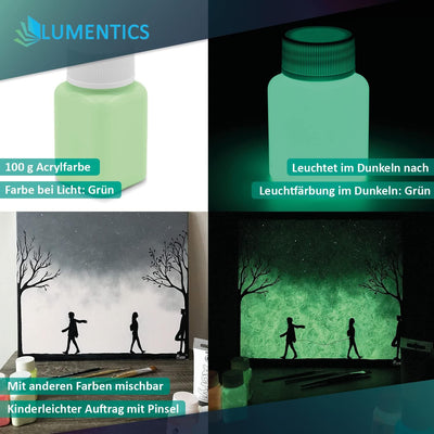 LUMENTICS Premium Leuchtfarbe Grün 100g - Im Dunkeln leuchtende Farbe, Helle Nachleuchtfarbe, Selbst