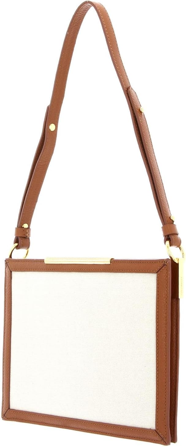 Coccinelle Delices Canvas Flat Shoulder Bag Natural/Caramel
