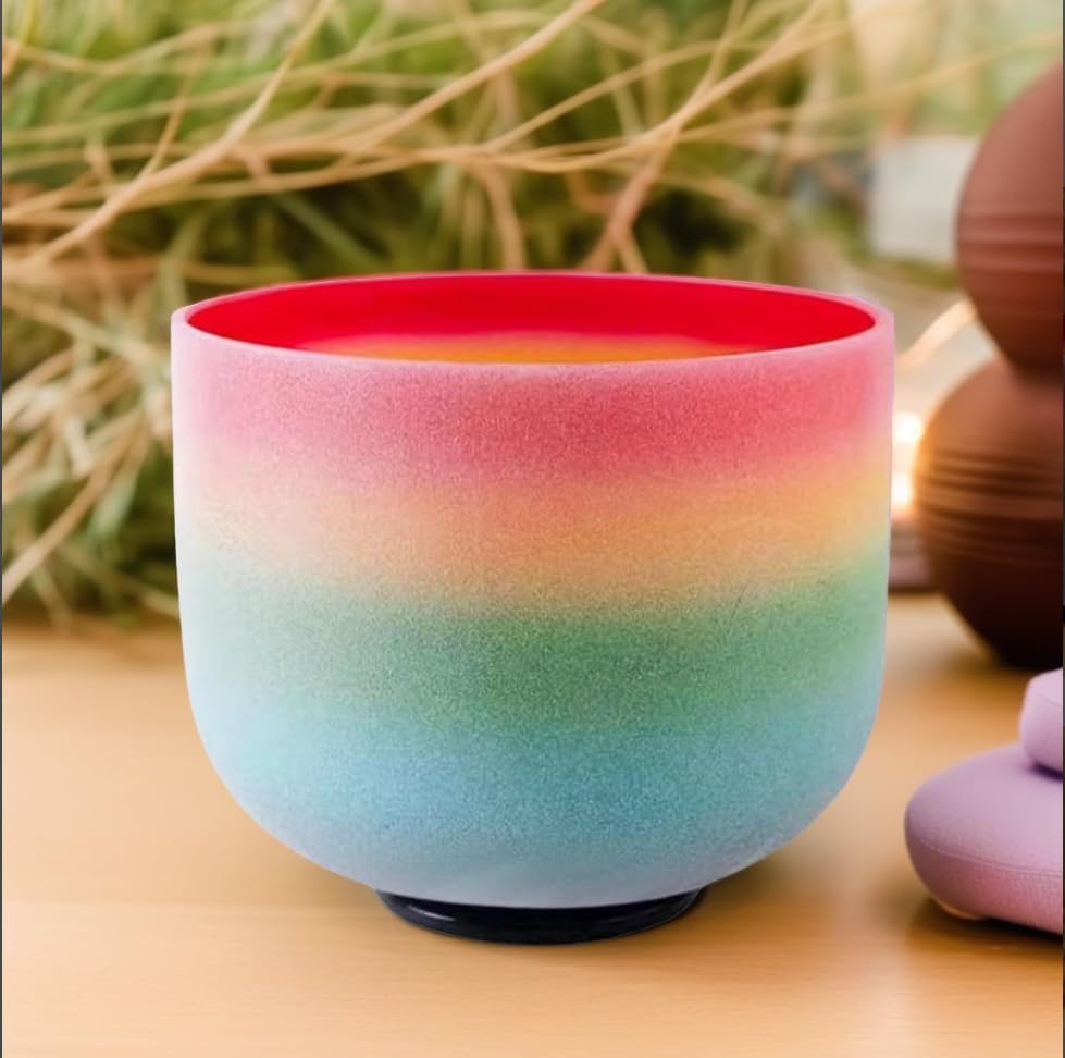 528hz C Note Root Chakra 8 Zoll Klangschale with mallet，Frosted Quartz Crystal Singing Bowl Rainbow