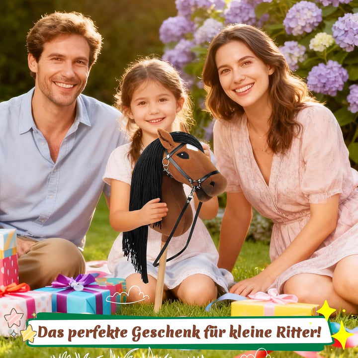 Hobby Horse, A3 Kopfgrösse Steckenpferd Kinder, Hobby Horsing mit Weichem Plüschhalfter, Fliessendem
