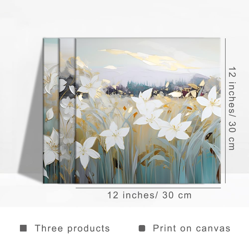 Piy Painting 3er Wand Kunst Modern Bild Set 30x30CM Elegante Blumen Bild Leinwand Malerei Blume Bild