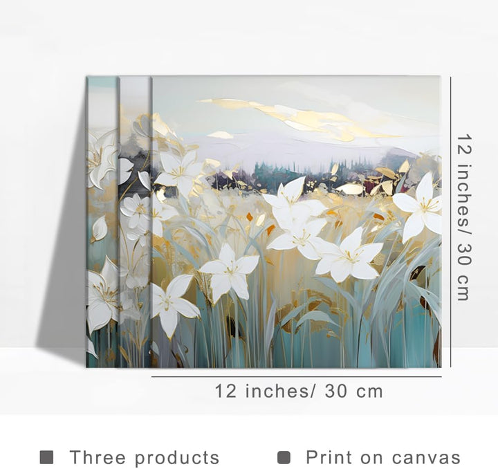 Piy Painting 3er Wand Kunst Modern Bild Set 30x30CM Elegante Blumen Bild Leinwand Malerei Blume Bild