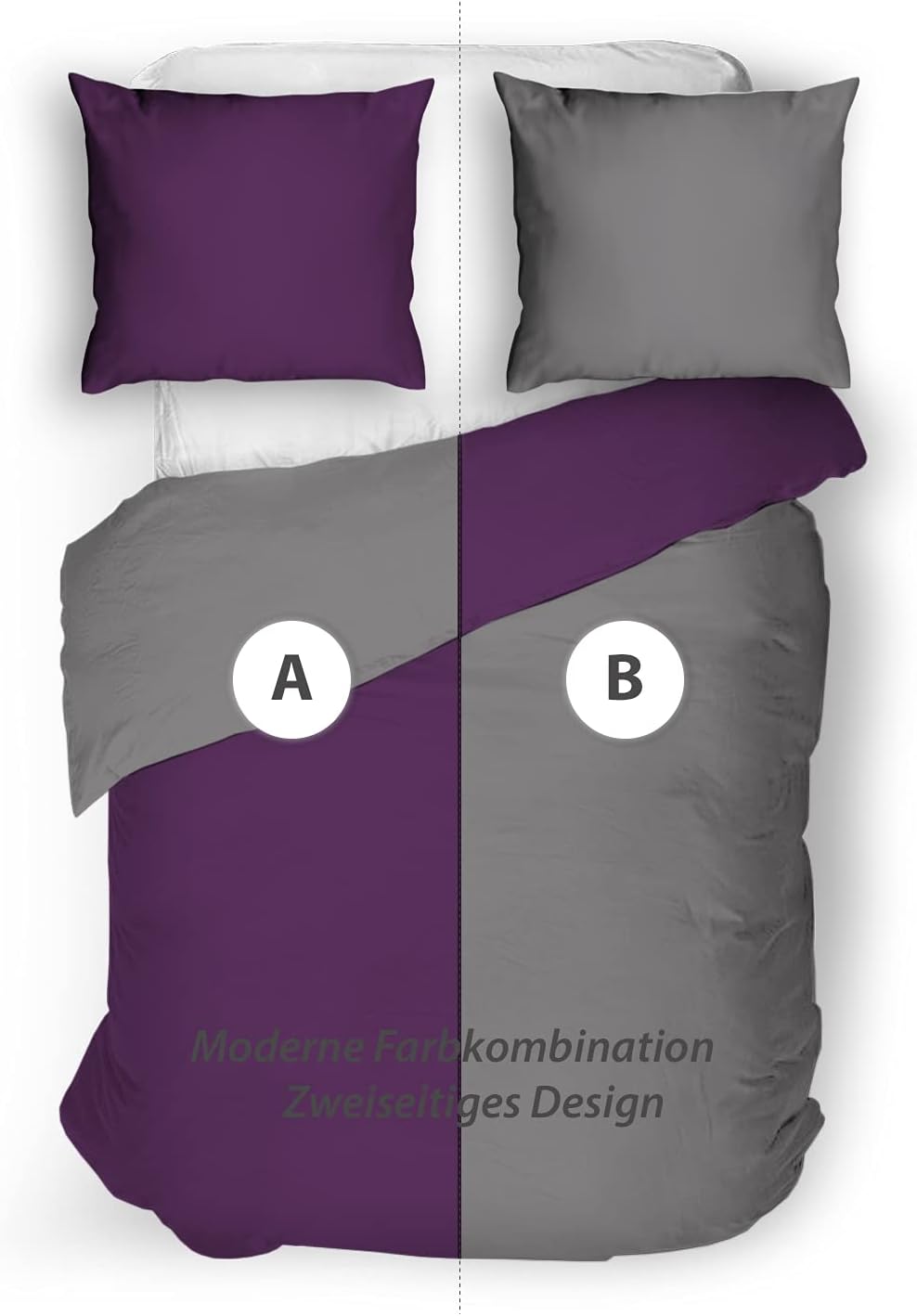 BLUE MOON Premium Mako-Satin Wendebettwäsche - Satin-Bettzeug - Bettwäsche aus 100% Baumwolle - Made