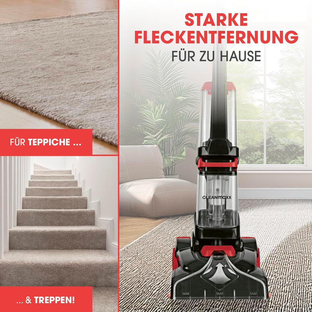CLEANmaxx Teppich- & Hartbodenreiniger PRO zum Waschen, Auffrischen und Absaugen von Teppichen, Ausl