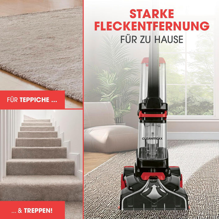 CLEANmaxx Teppich- & Hartbodenreiniger PRO zum Waschen, Auffrischen und Absaugen von Teppichen, Ausl