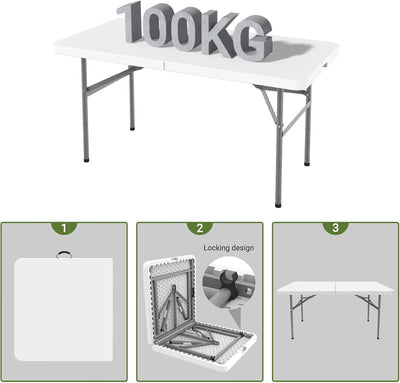 Todeco Campingtisch klappbar leicht, Buffettisch 122x61cm, Gartentisch rechteckig mit Tragegriff, fü