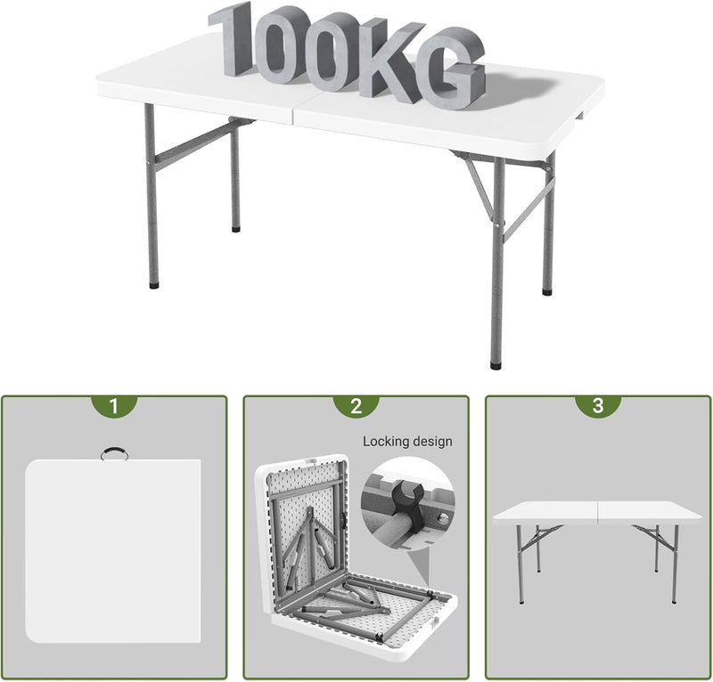 Todeco Campingtisch klappbar leicht, Buffettisch 122x61cm, Gartentisch rechteckig mit Tragegriff, fü