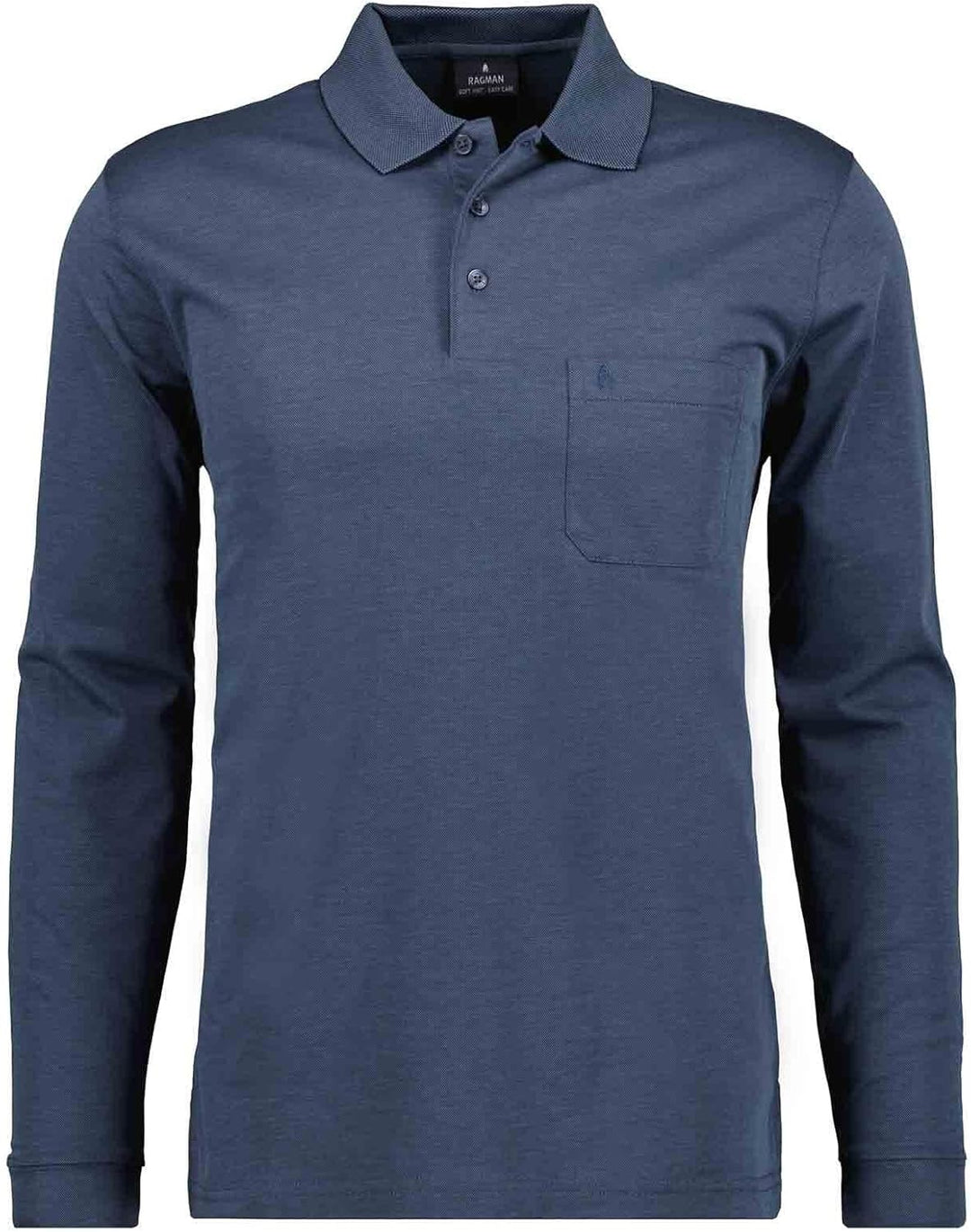 RAGMAN Herren Softknit-Polo mit Brusttasche, Langarm S Azur, S Azur