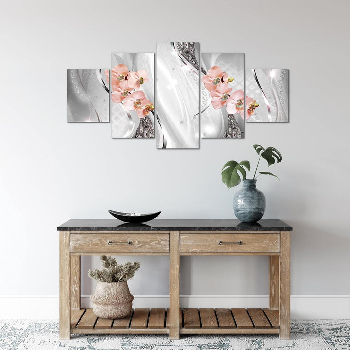 Runa Art Wandbilder Blumen Orchidee 5 Teilig Bild auf Vlies Leinwand Deko Wohnzimmer Abstrakt Grau R