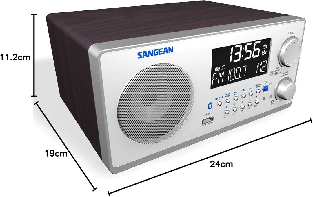 Sangean WR22 WR-22 Bluetooth Digital Radio (FM-RDS (RBDS)/AM, USB, 3 Zoll full range speaker, Built-