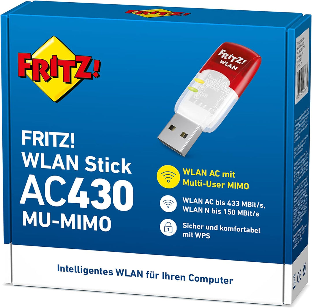 AVM FRITZ!WLAN Stick AC 430 MU-MIMO (bis zu 433 MBit/s, Dualband-WLAN für 2,4-GHz- oder 5-GHz-Verbin