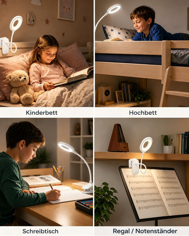 Klemmlampe Bett, LED Leselampe Bett Touch Dimmbar 3 Farben Bettlampe Klemmleuchte Augenschutz Schwan