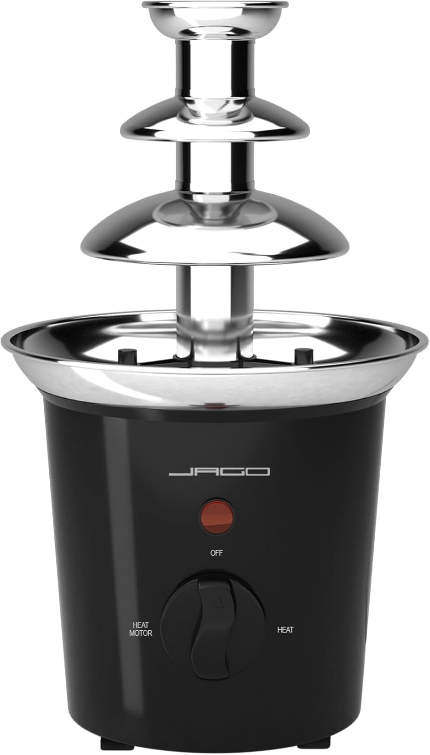 Jago® Schokoladenbrunnen 60W - 3 Etagen, 400 gr Kapazität, Edelstahl, Spül­ma­schi­nen­fest, Rot ode