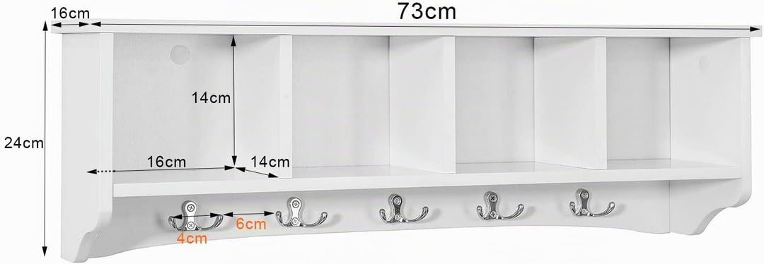 SoBuy® FRG48-L-W Wandgarderobe Wandhaken Hängeregal Badezimmerschrank mit 5 Haken weiss, B 72cm, FRG